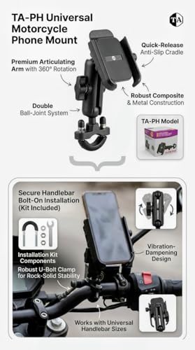 Image of TA Heavy Duty U-Bolt Motorcycle Mobile Holder | 360 Rotatable Double Socket Arm Phone Mount for Bike & Bicycle (Black)