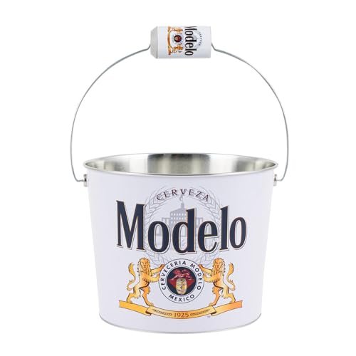 Modelo Food Beer Soda Soft Drinks Party Bucket Container Large All Metal Canister W/Handle Holes Oval Tub 9" x 7"