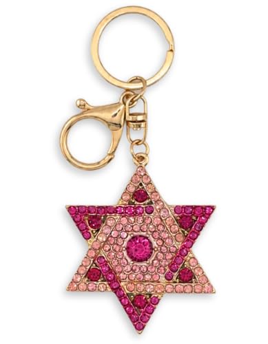 Evenchae Sparkly Pink Rhinestone Star of David Keychain + Velvet Gift Bag