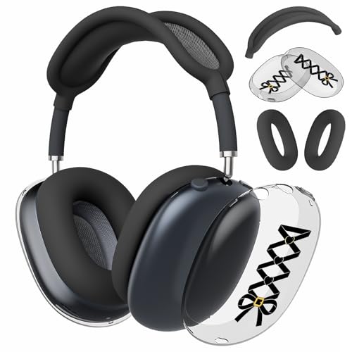 Joyland Silicone Case for AirPods Max Headphones,Black Bow Soft TPU Ear Cups Cover/Ear Pad Cover/Headband Protection for Apple AirPods Max USB-C/Lightning (2024/2020),Clear Black