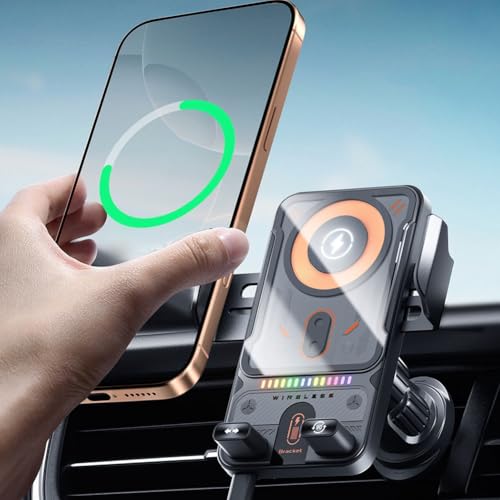 Car Wireless Charger Phone Holder, 15W Fast Charging Car Charger Automatic Clamping Phone Mount with One-Button Rotation for Qi-Enabled Smartphones(Black)
