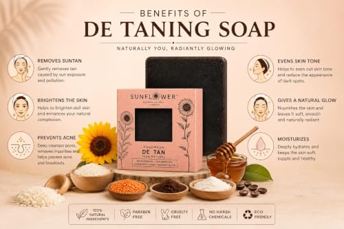 Image of Sunflower Natural Rice Potato Bath Soap Made With Rice And Potato Natural Ingredients For Skin Brightning,Dark Spot Removal,Improve Skin Tone - All Skin Types. 90 Grams (De tan)
