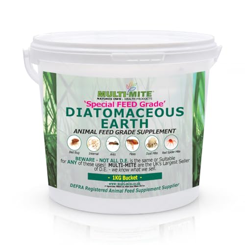 Multi-Mite 1kg Bucket Feed Grade Diatomaceous Earth - Red Mite, Fleas & All Animal Internal & Lice Control Powder - 100% Natural Insect Killer Pest Mite Treatment