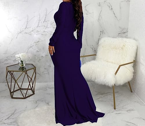 Image of Women's Elegant Formal Mermaid Maxi Dress Off Shoulder Long Sleeve Wedding Split Evening Gown Prom Cocktail Party Dresses