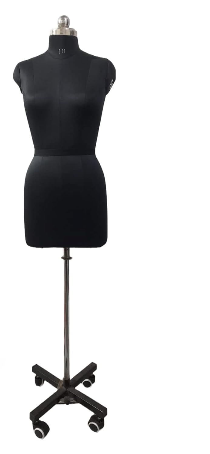 Anil Women's Wheel Base Display Dummy Model Mannequin, Female Dummy Model Stand for Dress Hanger (Black) (Size 8)