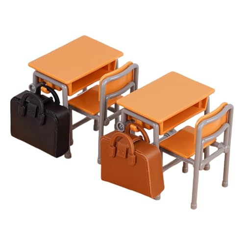 VOSAREA Miniature School Furniture Set Dollhouse Desk and Chair Play Set Modern Dollhouse School Model Mini Schoolbags for Collectors Decor