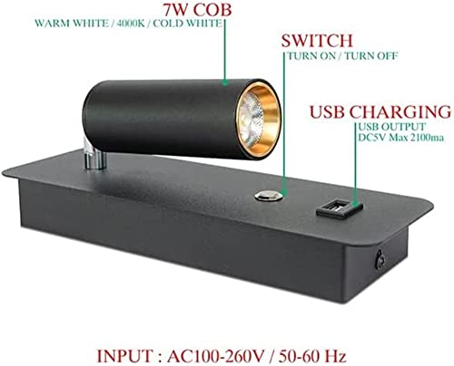Aplique LED de lectura ajustable para dormitorio con puerto USB WQHPLMD 4