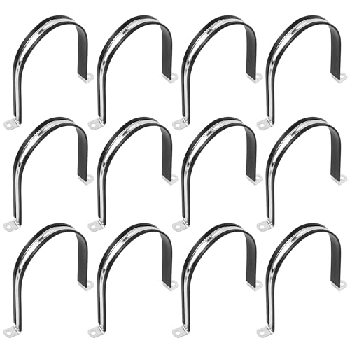 Songella Abrazaderas para Tubos 100mm Abrazadera para Tubos en U de Acero Inoxidable 304 con Acolchado de Goma Abrazaderas de Fijación para Tubos 12 Piezas