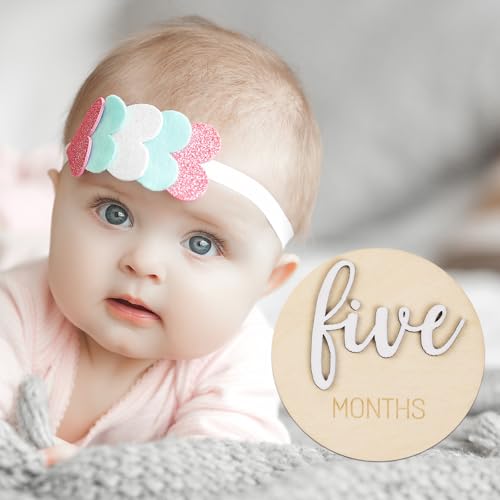 Image of Milestone Wooden Circles for Monthly Baby: Newborn Age Milestone Signs Cards for Hospital - Month Markers Discs for New Boys and Girls