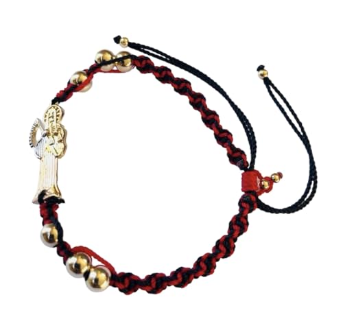 Santuario Jewelry Pulsera de la Santa muerte Negro y rojo tejido torsal y oro laminado 6mm