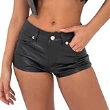  Générique Short en Similicuir Micro pour Femme idéal pour Les soirées Rave Shorty Taille Basse en Similicuir Effet Shorty