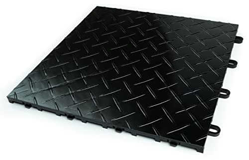 Racedeck Tuffshield Diamond Plate Design, Durable Interlocking Modular Garage Flooring Tile (48 Pack), Black #TOP17