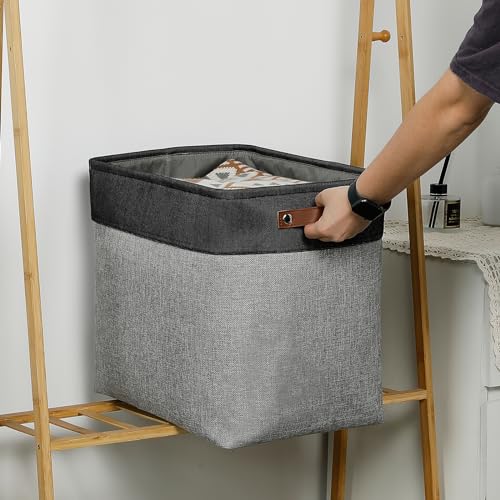 Image of DULLEMELO Grey Storage Baskets for Organizing 3 Pack Fabric Shelf Baskets for Gifts Empty Large Storage Organizer for Closet,Clothes,Toys,Bedroom (Black&Grey)