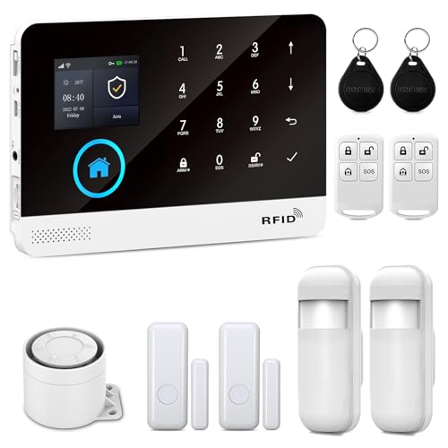 XNY 4G Alarmas para Casa, WiFi Sistema de Alarma Doméstica Inalámbrico con Alerta App, 10 Piezas: Sirena, Detectores de Movimiento, Sensores de Puertas y Ventanas, Mandos a Distancia