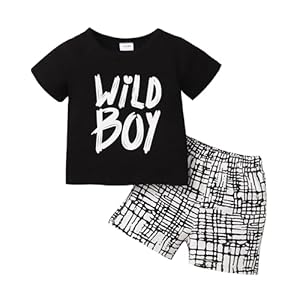 Kucnuzki Toddler Baby Boy Clothes Outfits Short Summer Sleeve Letters Printed Shirt Shorts Sets 2PC Little Boy Clothing