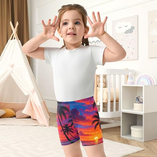 Girls Biker Shorts Toddler Cotton Shorts for Under Dresses Tropical Beach Sunset Palm Trees Little Girl 4t4