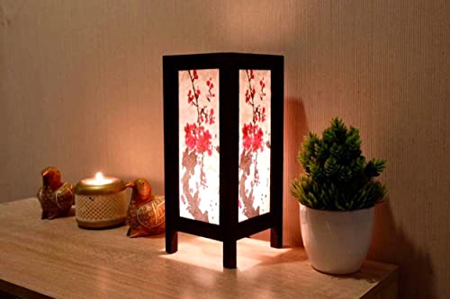 Thai Decorated Thai Vintage Handmade Asian Oriental Japanese Sakura Cherry Blossom Flower Bedside Table Light Wood Paper Lamp Shades Home Bedroom Modern Decor #TOP1