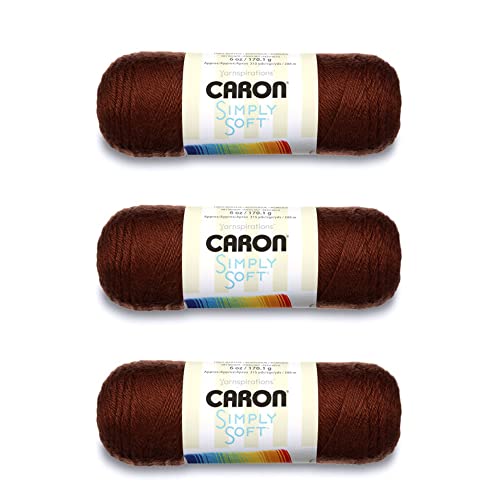 Image of Caron Simply Soft Chocolate Yarn - 3 Pack of 170g /6oz - Acrylic - 4 Medium (Worsted) - 315 Yards - Knitting /Crochet