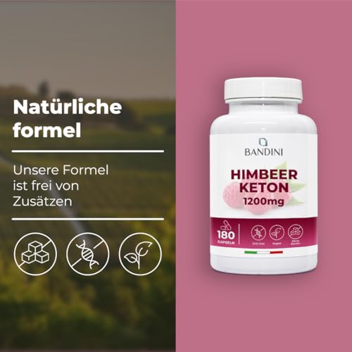 Bandini® Himbeer Keton 1200 mg - Raspberry Ketone mit Himbeerfruchtextrakt - 180 Kapseln für 6 Monate - 100% Vegan Himbeerketon Supplement - Ideal für Keto-Diät & Low Carb - Ohne Magnesiumstearat – Bild 5