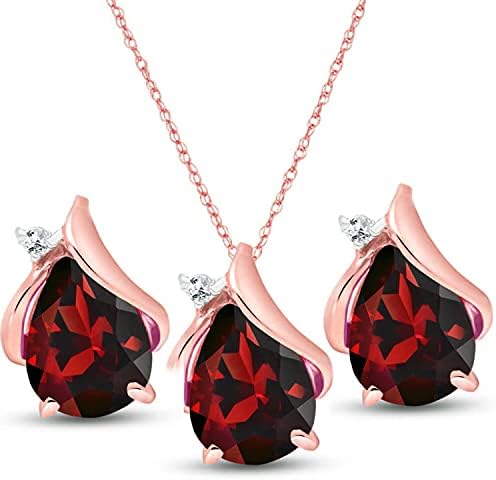 Galaxy Gold GG 14k Rose Gold Teardrop Garnet with Diamond Accent Necklace and Earring Set