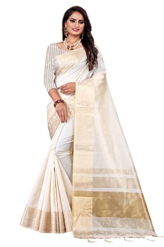 Panchi Indian Women's Mango Border Saree Wedding Traditional Designer Saree Assam Cotton Zari Weaving Sari with Unstitched Blouse (Morning Glory)