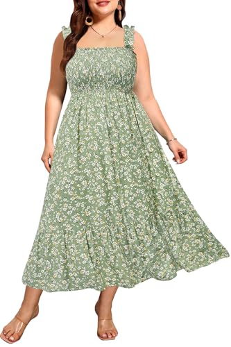 Plus Size Summer Dress - Sun Boho Beach Casual Floral Spaghetti Strap Sleeveless Long Maxi Dresses