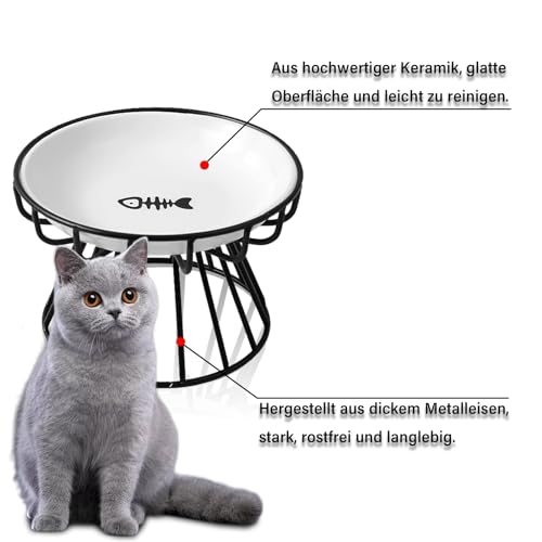 2Pcs Katzennäpfe Futternapf Katze Set mit Erhöht Ständer Metallhalter Base Haustiere Futterschüssel Anti Erbrechen Katzenschüssel für Katzen und Welpen