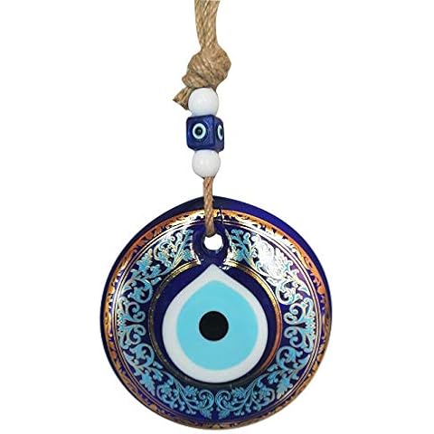 HamamTamam Turkish Evil Eye Large Size Hand Painted- Turkish Nazar Blue Bead Wall Hanging Ornament (Blue Style 1) Cover