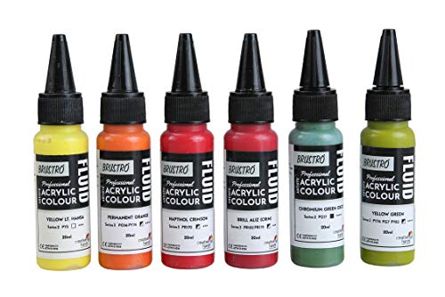 Image of BRUSTRO Professional Artists � Fluid Acrylic 20 ml Tropical Paradise Set of 6 with Pouring Medium 200 ml