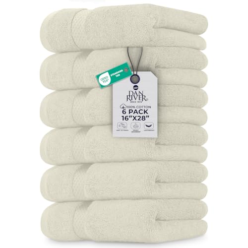 Image of DAN RIVER 6-Pack Premium Hand Towels (16x28 Inches) - 100% Cotton, Ultra Soft, Lightweight, Highly Absorbent Towels for Bathroom, Spa, Gym, Salon, Hotel, and Travel - Ivory