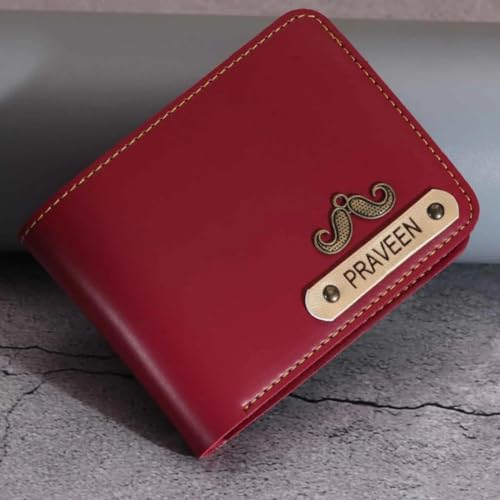 Image of Men's Vegan Leather Personalized Customised Print Wallet with Customized Name | Customizable with Name | Birthday Gift for Him (Wine)