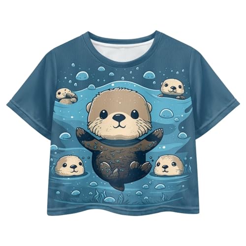 Image of Girl Crop Top Shirts for Summer Cute T Shirts Short Sleeve Tees for Kids 5-16