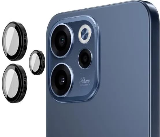 Image of Primiume HD+ Upgraded Camera Lens Frame Glass For Oppo Reno 15 5G Camera Lens Protector and Aluminum Alloy Rings - Purple /3Pack