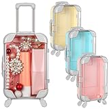 Honeydak 3 Pcs Mini Plastic Suitcase False Eyelashes Tray Luggage Trolley Candy Box Clear Suitcase Packaging Case Party Favor Box for Jewelry Cosmetic Hairpins Storage (Pastel Color,7 x 3.7 x 2 Inch)