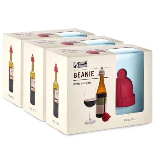 Image of Monkey Business Beanie - 3 Sets of 2-Pack Wine Stoppers (Total 6) - Silicone Hat Wine Stopper - Cute Wine Accessories and Wine Gifts for Women and Men