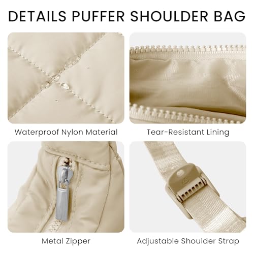 Image of Small Puffer Crescent Shoulder Bag for Women Lightweight Water-Resistant Nylon Purse with Adjustable Strap & Multiple Pockets