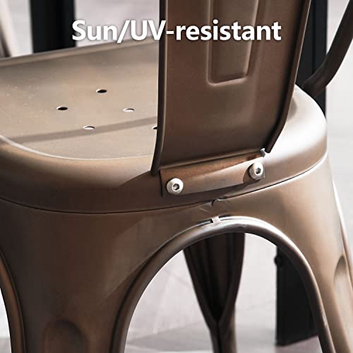 Nazhura Metal Dining Chair Farmhouse Tolix Style For Kitchen Dining Room Café Restaurant Bistro Patio, 18 Inch, Stackable, Waterproof Indoor/Outdoor (Sets Of 4) (Steel Seat, Bronze) #TOP2