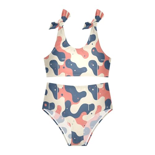 KLL Hand Drawing Camouflage Wavy Girls 2 Piecing Bikini Sets Scoop Neck Swimsuits Swimwear Adjustable Shoulder Strap3
