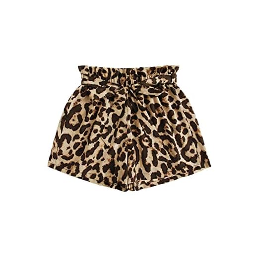Floerns Women's Tie Bow Floral Print Summer Beach Elastic Shorts Leopard S