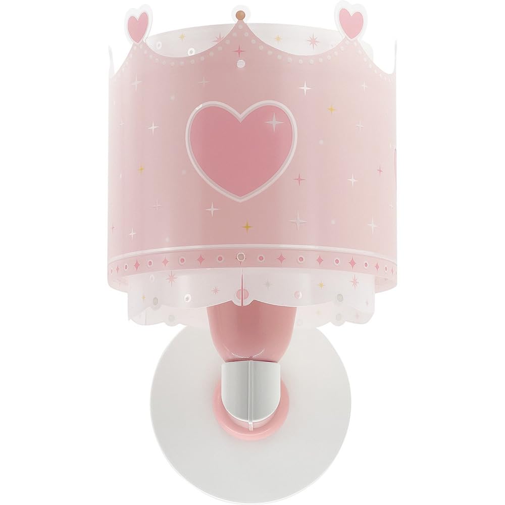 Dalber Lámpara Aplique Pared Infantil Corona Princesa Rosa 61109 | Lámpara aplique de pared con instalación directa a la corriente o mediante cable con interruptor incluido. Little Queen