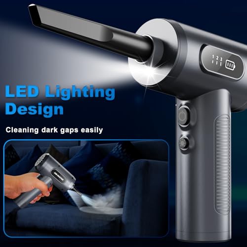Image of FRESMOL Compressed Air Duster 100000RPM Cordless Grey | 3 Speeds, Smart LED Display, LED Light, 7500mAh Rechargeable, 5 Nozzles & 3 Brushes, for Keyboard, Car, Home, Outdoor