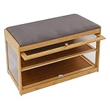 QIERF Zapatero de bambú, 2 niveles, zapatero, con asiento de 50 x 32 x 44 cm, capacidad de carga de 75 kg, para entrada, pasillo, dormitorio, almacenamiento de zapatos (color original, 70 x 32 x 42 cm