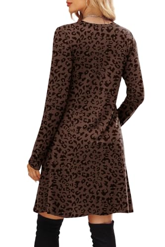 Image of OFEEFAN Long Sleeve Dress for Women Crew Neck Empire Waist Tunic Dress with Pockets