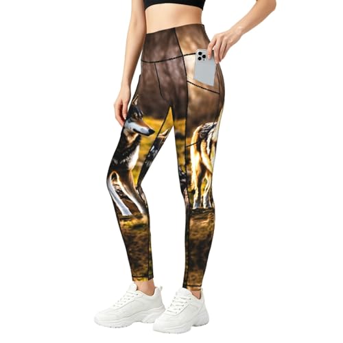 Leggings con estampado de lobos de mujer con bolsillos: la solución para entrenar sin cargar nada