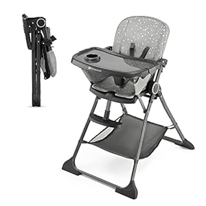 Kinderkraft FOLDEE Trona Bebé, ergonómica, cómoda, reclinable, plegable, reposapiés ajustable, bandeja doble desmontable, para niños pequeños, de 6 meses a 3 años, Gris