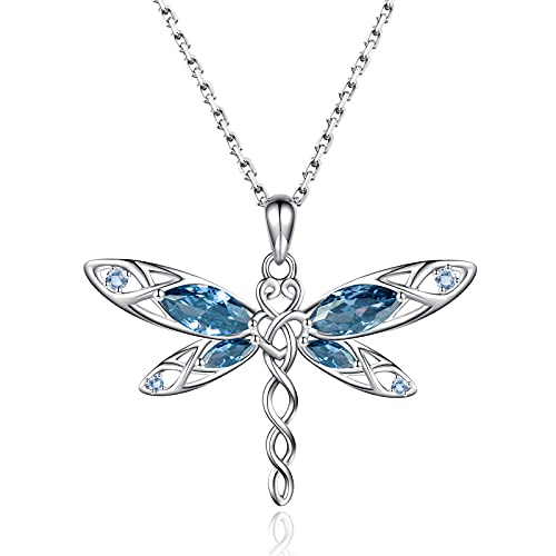 MANBU Sterling Silver Dragonfly Necklace Bracelet for Women Celtic Infinity Dragonfly Pendant Christmas Jewelry Gifts for Nature Lovers (blue dragonfly)