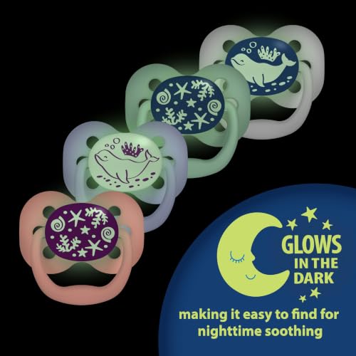 Dr. Brown's Advantage Glow-in-the-Dark Baby Pacifier, Fully Symmetrical Soother with Soft Silicone Bulb, Blue Sunrise-Blue Ocean, 0-6m, BPA Free, 4 Pack - image 2