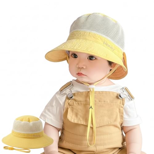 Image of SNOWIE SOFT Baby Sun Hat Summer Cap for Baby Girl 1-3 Years, Sun Protection Cap Bucket Hat with Chin Strap and Back Sun Shield Breathable Summer Protection Caps Visor Hats UV Caps for Beach Travel