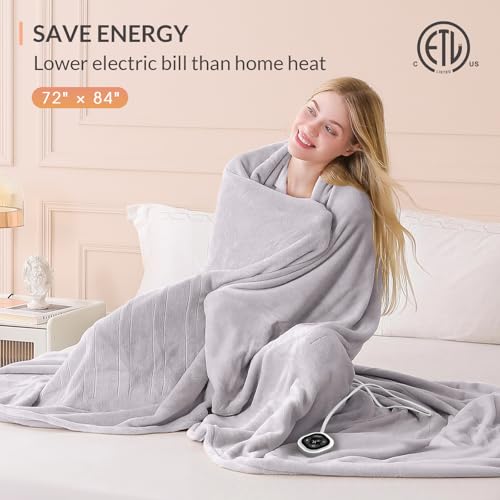 Image of HOMLYNS LuxeHeat Heated Blanket Electric Blanket Full Size, Soft Flannel Sherpa Heating Blanket with 10 Heat Settings, 1-10 hrs Timer Auto Shut Off (72x84 inches, Taupe), Only for 120V Voltage Use