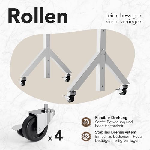 HUANUO Höhenverstellbarer Schreibtisch mit Rollen,6 Höheneinstellungen bis zu 118cm,mobiler Computertisch mit dreieckigen Beinen,sanfte Mobilität mit abschließbaren Rädern